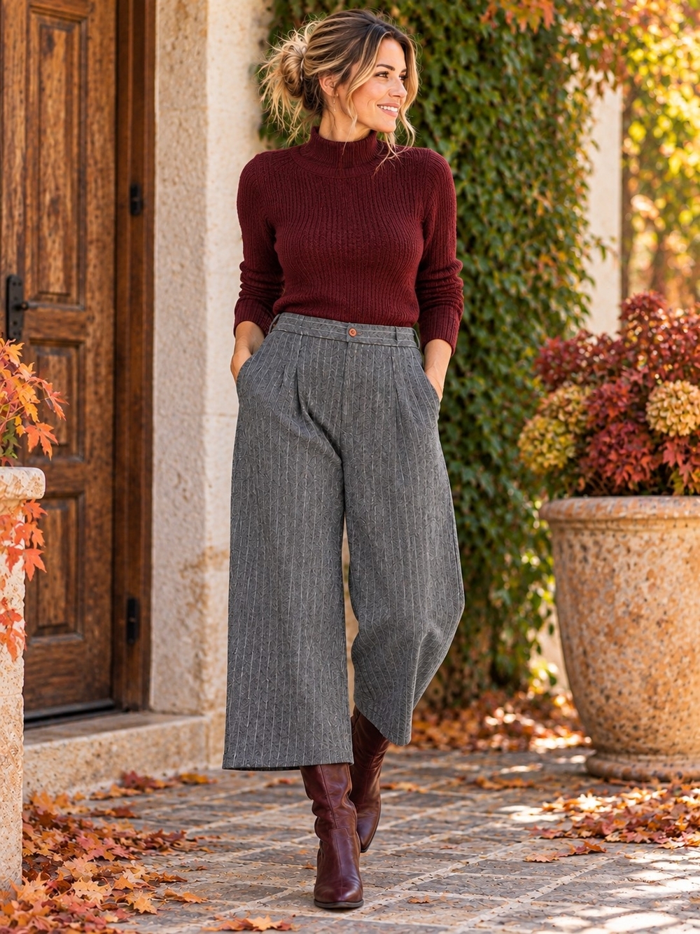 Vintage Gray Wool Blend High Rise Cropped Wide Leg Pleated Trousers Size 6